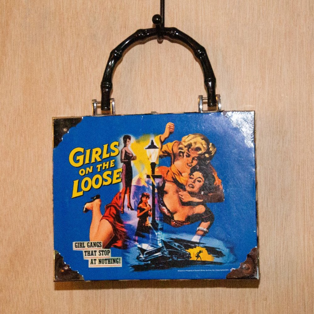 Girls on the Loose Movie Poster Hard case Purse with Leopard Sides & Latch, GUC